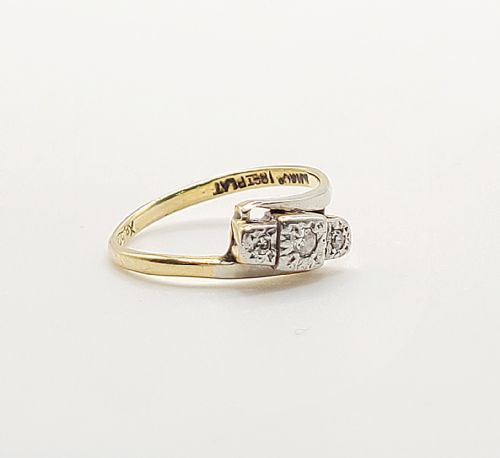 ART DECO DIAMOND TRILOGY WISHBONE RING 18CT PLATINUM SIZE M - ADDITIONAL PHOTO 1