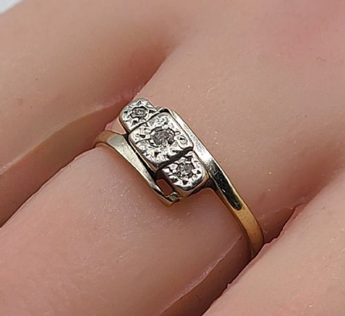 ART DECO DIAMOND TRILOGY WISHBONE RING 18CT PLATINUM SIZE M - ADDITIONAL PHOTO 4