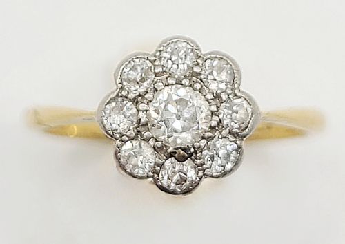 victorian platinum set 18ct gold cluster ring size l12 - CATEGORY: ANTIQUE JEWELLERY - DATED VICTORIAN