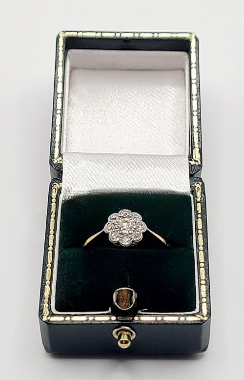 VICTORIAN PLATINUM SET 18CT GOLD CLUSTER RING SIZE L12 - ADDITIONAL PHOTO 1