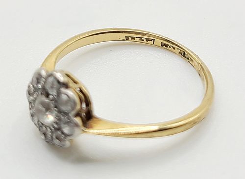 VICTORIAN PLATINUM SET 18CT GOLD CLUSTER RING SIZE L12 - ADDITIONAL PHOTO 2