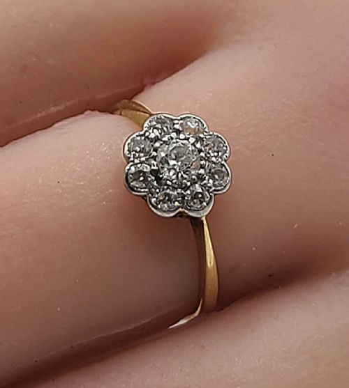 VICTORIAN PLATINUM SET 18CT GOLD CLUSTER RING SIZE L12 - ADDITIONAL PHOTO 3