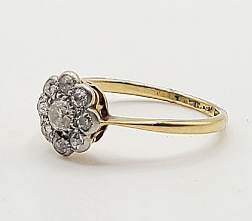 VICTORIAN PLATINUM SET 18CT GOLD CLUSTER RING SIZE L12 - ADDITIONAL PHOTO 4