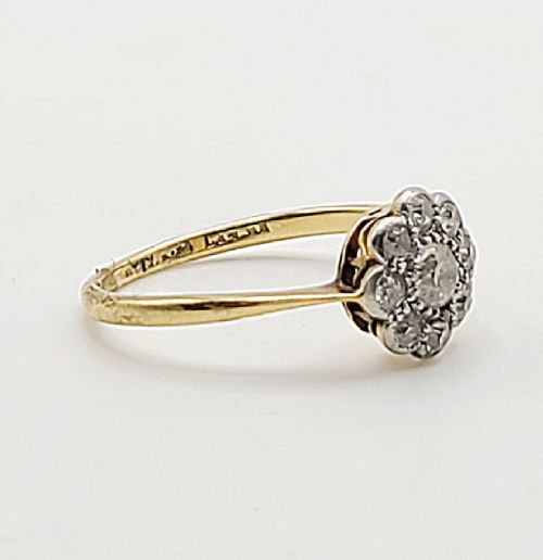 VICTORIAN PLATINUM SET 18CT GOLD CLUSTER RING SIZE L12 - ADDITIONAL PHOTO 6