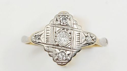 art deco diamond 18ct gold platinum ring size m - CATEGORY: ANTIQUE JEWELLERY - DATED 1920