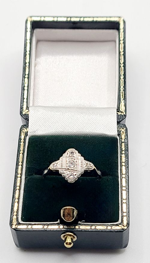 ART DECO DIAMOND 18CT GOLD PLATINUM RING SIZE M - ADDITIONAL PHOTO 1