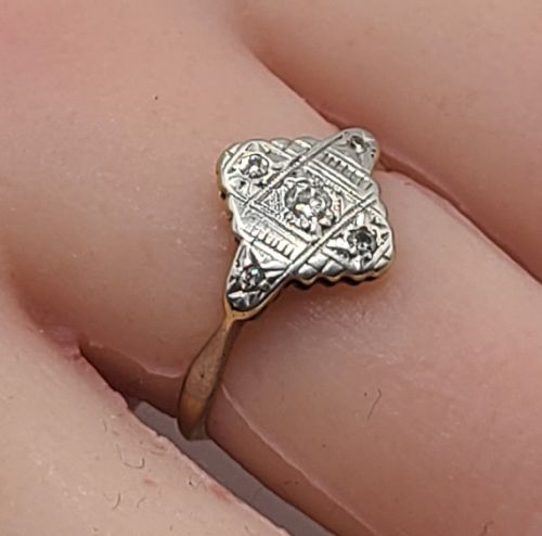 ART DECO DIAMOND 18CT GOLD PLATINUM RING SIZE M - ADDITIONAL PHOTO 2