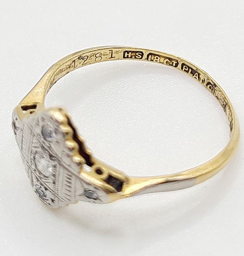 ART DECO DIAMOND 18CT GOLD PLATINUM RING SIZE M - ADDITIONAL PHOTO 3