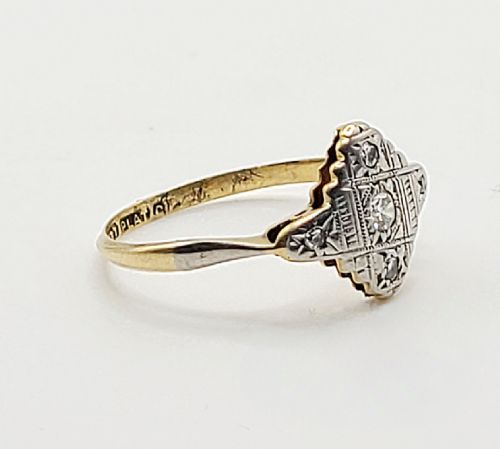 ART DECO DIAMOND 18CT GOLD PLATINUM RING SIZE M - ADDITIONAL PHOTO 5