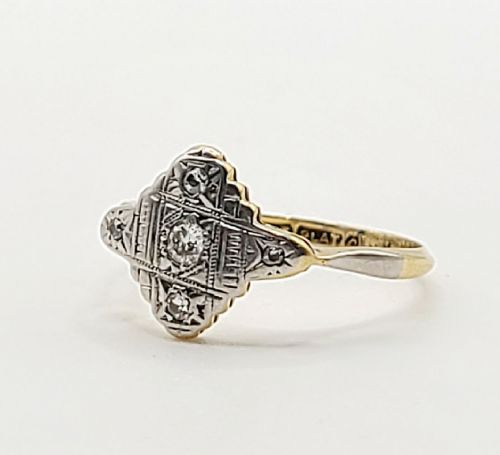 ART DECO DIAMOND 18CT GOLD PLATINUM RING SIZE M - ADDITIONAL PHOTO 6