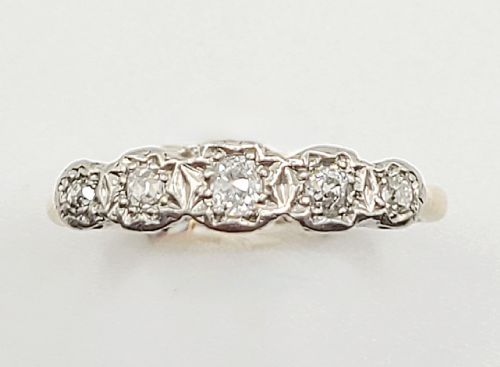art deco 5 stone diamond platinum 18ct gold ring size p - CATEGORY: ANTIQUE JEWELLERY - DATED 1930
