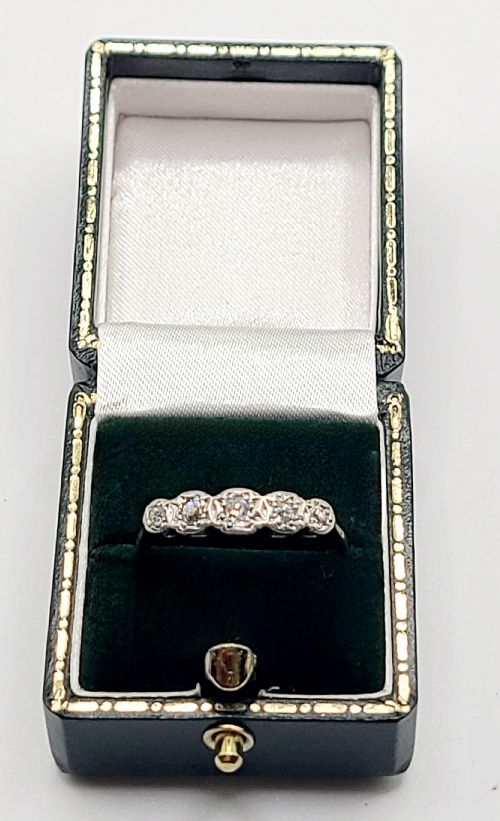 ART DECO 5 STONE DIAMOND PLATINUM 18CT GOLD RING SIZE P - ADDITIONAL PHOTO 1