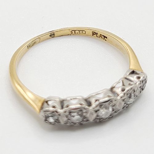 ART DECO 5 STONE DIAMOND PLATINUM 18CT GOLD RING SIZE P - ADDITIONAL PHOTO 3