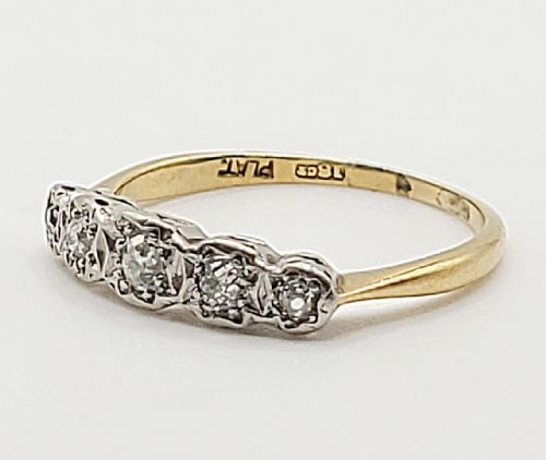 ART DECO 5 STONE DIAMOND PLATINUM 18CT GOLD RING SIZE P - ADDITIONAL PHOTO 4