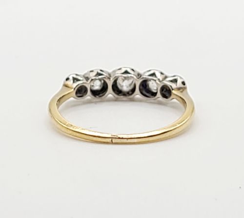 ART DECO 5 STONE DIAMOND PLATINUM 18CT GOLD RING SIZE P - ADDITIONAL PHOTO 5