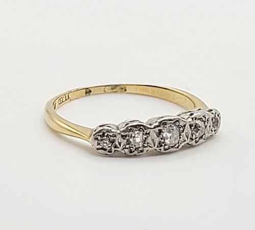 ART DECO 5 STONE DIAMOND PLATINUM 18CT GOLD RING SIZE P - ADDITIONAL PHOTO 6