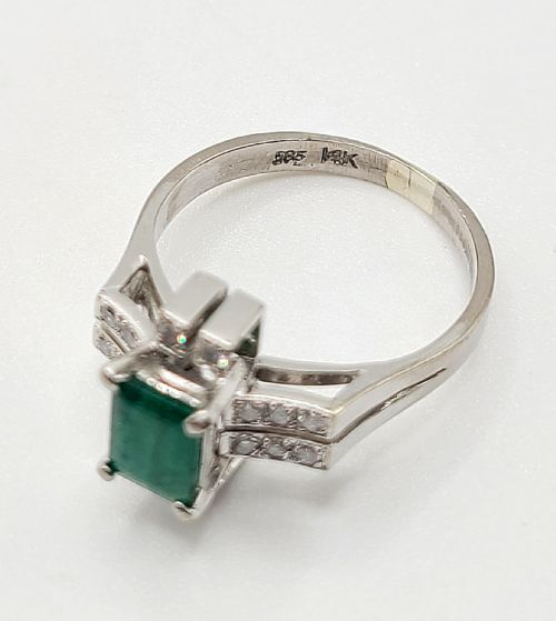 ART DECO DESIGN NATURAL EMERALD DIAMOND 14CT GOLD RING SIZE Q - ADDITIONAL PHOTO 3