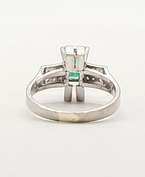 ART DECO DESIGN NATURAL EMERALD DIAMOND 14CT GOLD RING SIZE Q - ADDITIONAL PHOTO 4