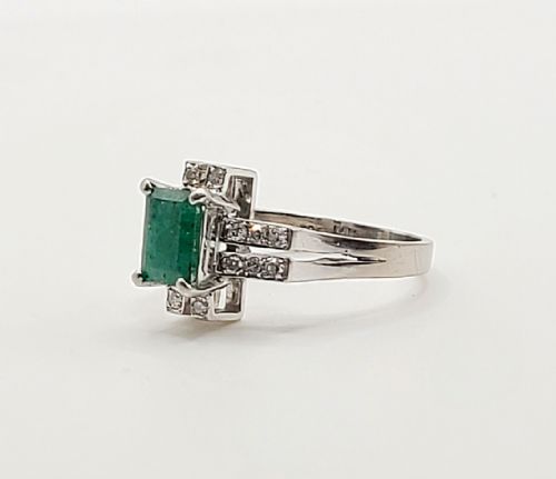ART DECO DESIGN NATURAL EMERALD DIAMOND 14CT GOLD RING SIZE Q - ADDITIONAL PHOTO 5