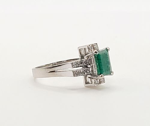 ART DECO DESIGN NATURAL EMERALD DIAMOND 14CT GOLD RING SIZE Q - ADDITIONAL PHOTO 6