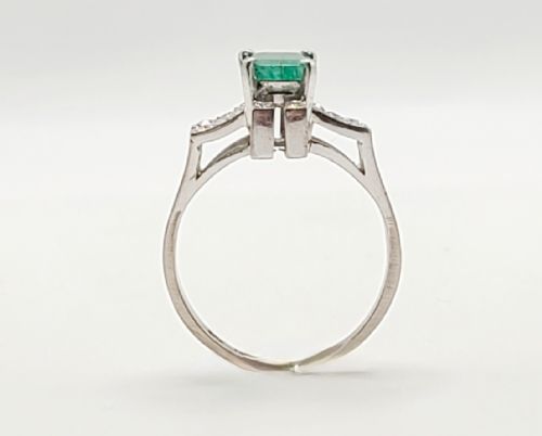 ART DECO DESIGN NATURAL EMERALD DIAMOND 14CT GOLD RING SIZE Q - ADDITIONAL PHOTO 7