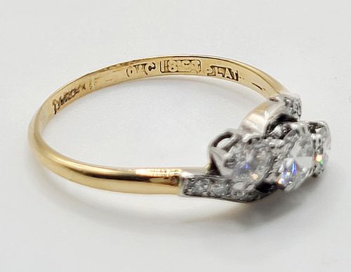 EDWARDIAN 1CT OLD CUT DIAMOND 18CT GOLD PLATINUM TRILOGY TWIST RING SIZE R - ADDITIONAL PHOTO 3