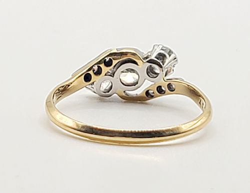 EDWARDIAN 1CT OLD CUT DIAMOND 18CT GOLD PLATINUM TRILOGY TWIST RING SIZE R - ADDITIONAL PHOTO 4