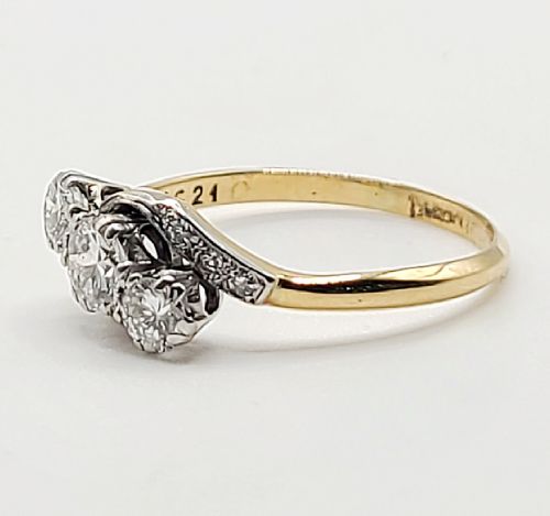 EDWARDIAN 1CT OLD CUT DIAMOND 18CT GOLD PLATINUM TRILOGY TWIST RING SIZE R - ADDITIONAL PHOTO 5