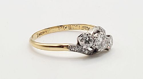 EDWARDIAN 1CT OLD CUT DIAMOND 18CT GOLD PLATINUM TRILOGY TWIST RING SIZE R - ADDITIONAL PHOTO 6