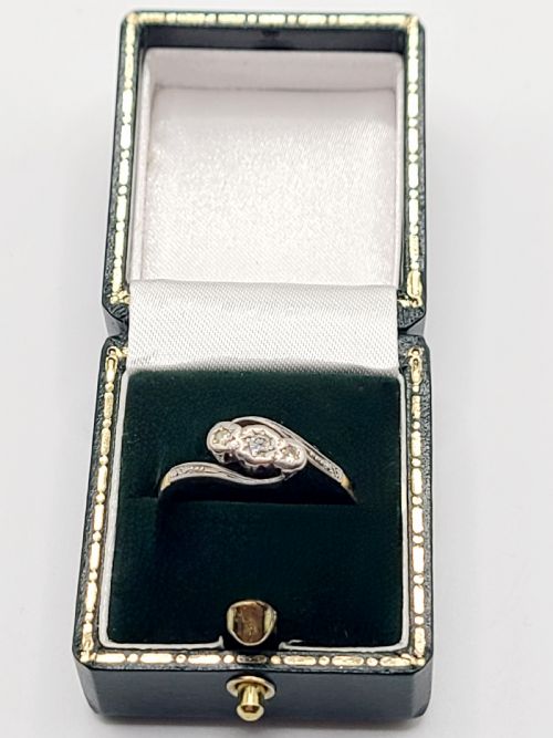 ART DECO 18CT GOLD PLATINUM DIAMOND TRILOGY WISHBONE RING SIZE P - ADDITIONAL PHOTO 1