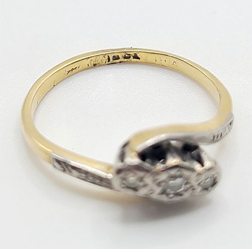 ART DECO 18CT GOLD PLATINUM DIAMOND TRILOGY WISHBONE RING SIZE P - ADDITIONAL PHOTO 3
