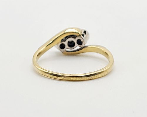ART DECO 18CT GOLD PLATINUM DIAMOND TRILOGY WISHBONE RING SIZE P - ADDITIONAL PHOTO 4