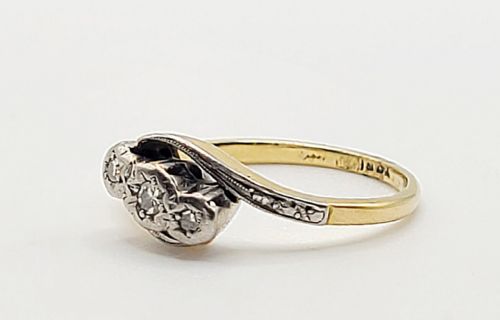 ART DECO 18CT GOLD PLATINUM DIAMOND TRILOGY WISHBONE RING SIZE P - ADDITIONAL PHOTO 5