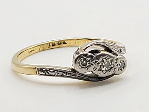 ART DECO 18CT GOLD PLATINUM DIAMOND TRILOGY WISHBONE RING SIZE P - ADDITIONAL PHOTO 6
