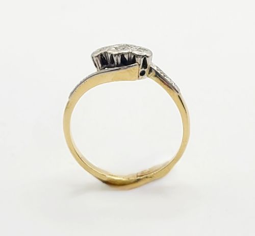 ART DECO 18CT GOLD PLATINUM DIAMOND TRILOGY WISHBONE RING SIZE P - ADDITIONAL PHOTO 7