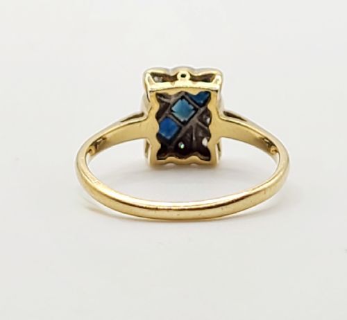 ART DECO PRINCESS SAPPHIRE DIAMOND PLATINUM 18CT GOLD PANEL RING SIZE N O - ADDITIONAL PHOTO 5