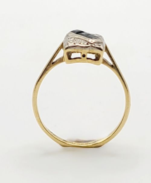 ART DECO PRINCESS SAPPHIRE DIAMOND PLATINUM 18CT GOLD PANEL RING SIZE N O - ADDITIONAL PHOTO 7