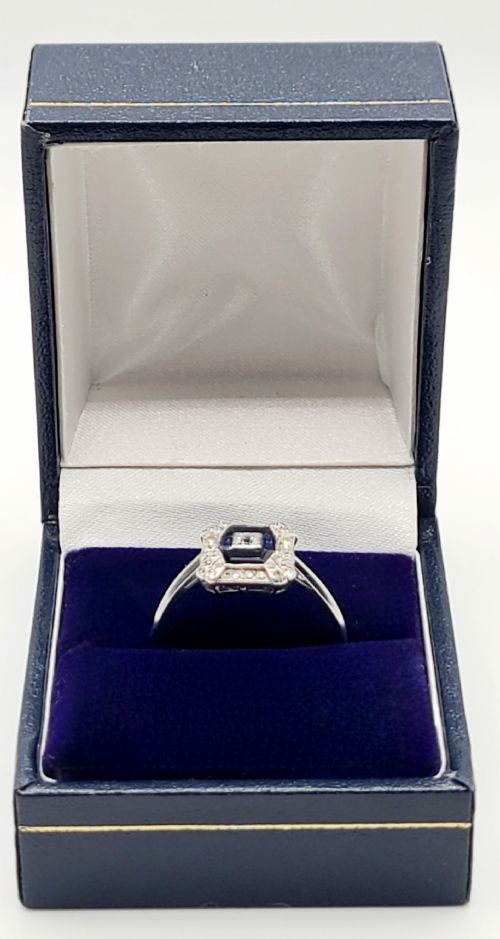 ART DECO SAPPHIRE DIAMOND PLATINUM RING SIZE Q - ADDITIONAL PHOTO 1