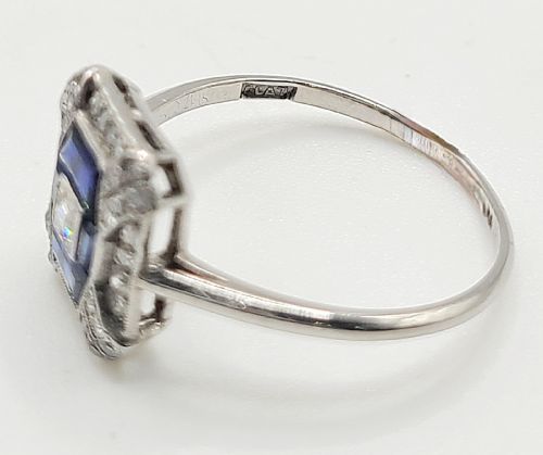 ART DECO SAPPHIRE DIAMOND PLATINUM RING SIZE Q - ADDITIONAL PHOTO 3