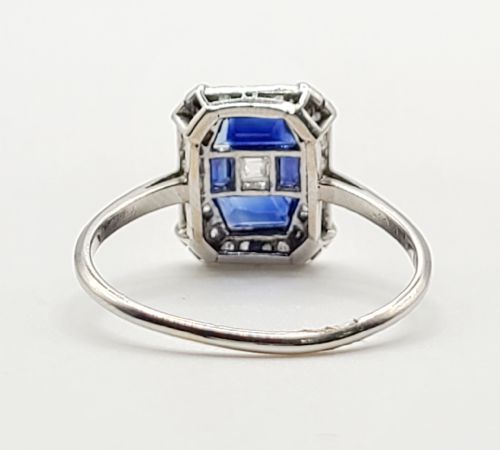 ART DECO SAPPHIRE DIAMOND PLATINUM RING SIZE Q - ADDITIONAL PHOTO 4