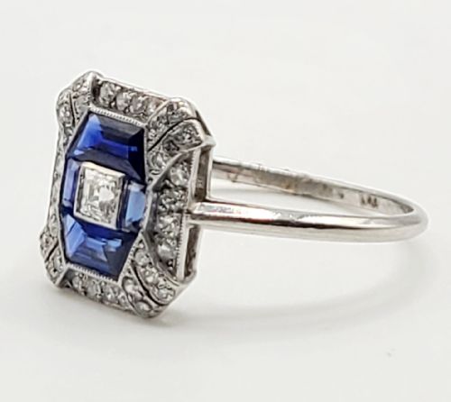 ART DECO SAPPHIRE DIAMOND PLATINUM RING SIZE Q - ADDITIONAL PHOTO 5