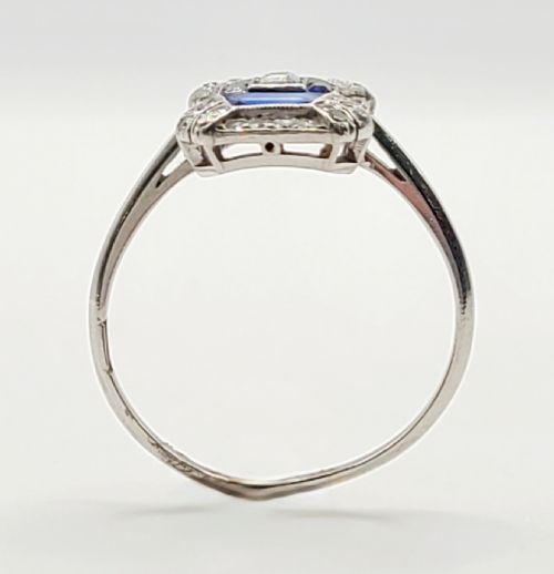 ART DECO SAPPHIRE DIAMOND PLATINUM RING SIZE Q - ADDITIONAL PHOTO 7