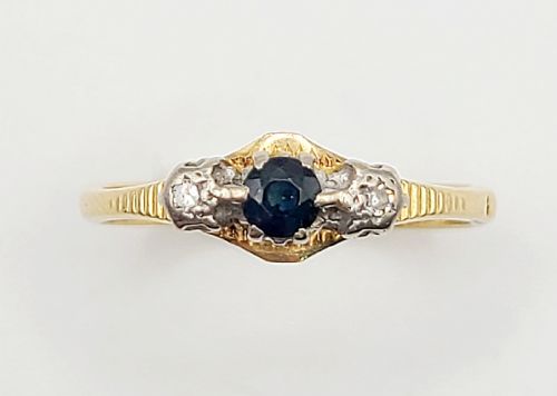 VINTAGE ROUND CUT SAPPHIRE DIAMOND 18CT GOLD RING B1969 K12