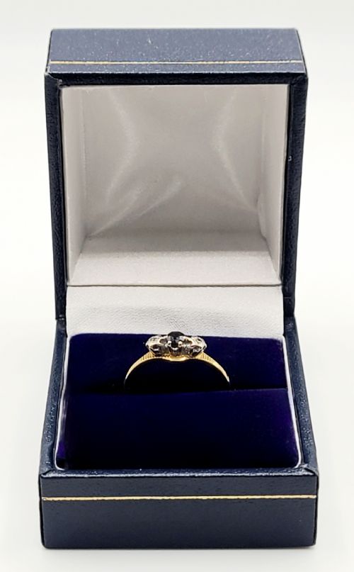 VINTAGE ROUND CUT SAPPHIRE DIAMOND 18CT GOLD RING B1969 K12 - ADDITIONAL PHOTO 1