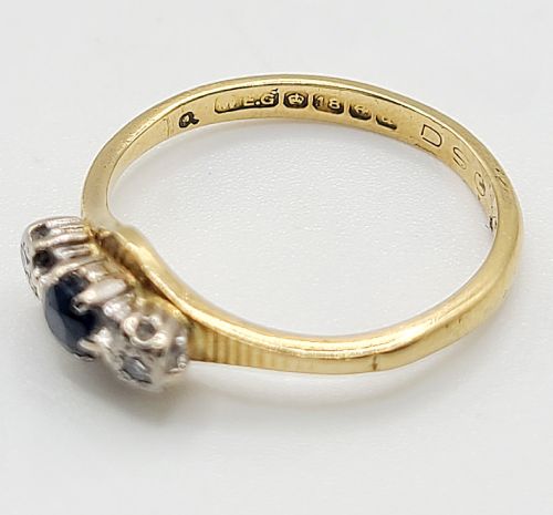 VINTAGE ROUND CUT SAPPHIRE DIAMOND 18CT GOLD RING B1969 K12 - ADDITIONAL PHOTO 3