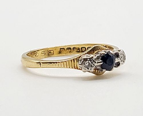 VINTAGE ROUND CUT SAPPHIRE DIAMOND 18CT GOLD RING B1969 K12 - ADDITIONAL PHOTO 5