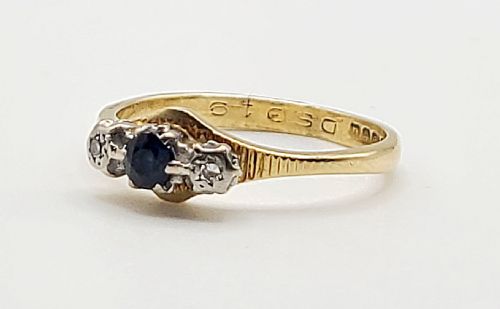 VINTAGE ROUND CUT SAPPHIRE DIAMOND 18CT GOLD RING B1969 K12 - ADDITIONAL PHOTO 6