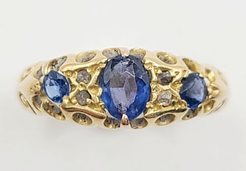sapphire diamond edwardian 18ct gold ring chester1910 l - CATEGORY: ANTIQUE JEWELLERY - DATED EDWARDIAN