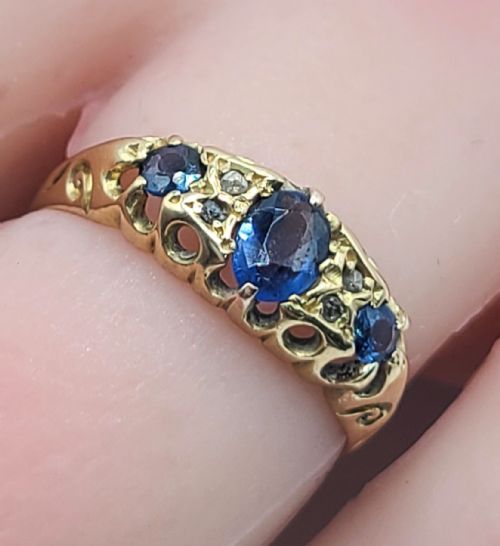 SAPPHIRE DIAMOND EDWARDIAN 18CT GOLD RING CHESTER1910 L - ADDITIONAL PHOTO 2