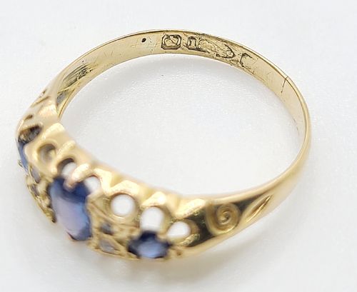 SAPPHIRE DIAMOND EDWARDIAN 18CT GOLD RING CHESTER1910 L - ADDITIONAL PHOTO 3